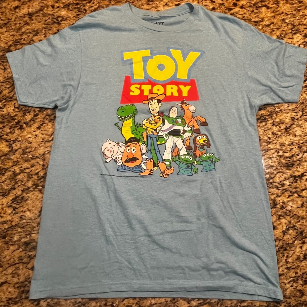 Disney Pixar Toy Story Mens T-Shirt Blue Heather Graphic Tee Woody Buzz Large